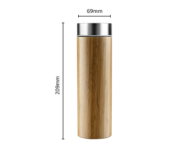 Eco friendly natural bamboo water bottles stainless steel thermos with tea strainer
