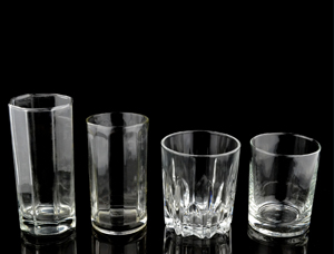 What glass materials are commonly used for household glassware, including glass cups