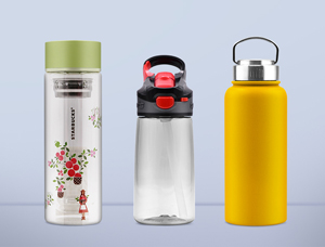 What are the characteristics of several commonly used materials for water bottles?