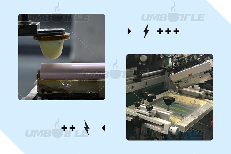 Why is the efficiency of roll printing lower than pad printing in the surface printing process of water cups?