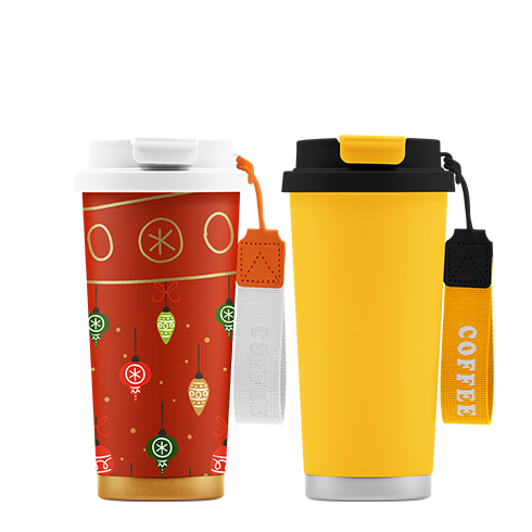 500ml/17oz double-layer 304 stainless steel portable flip insulated coffee cup