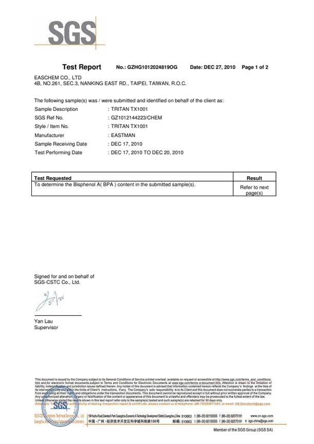 Tritan TX1001 SGS USA